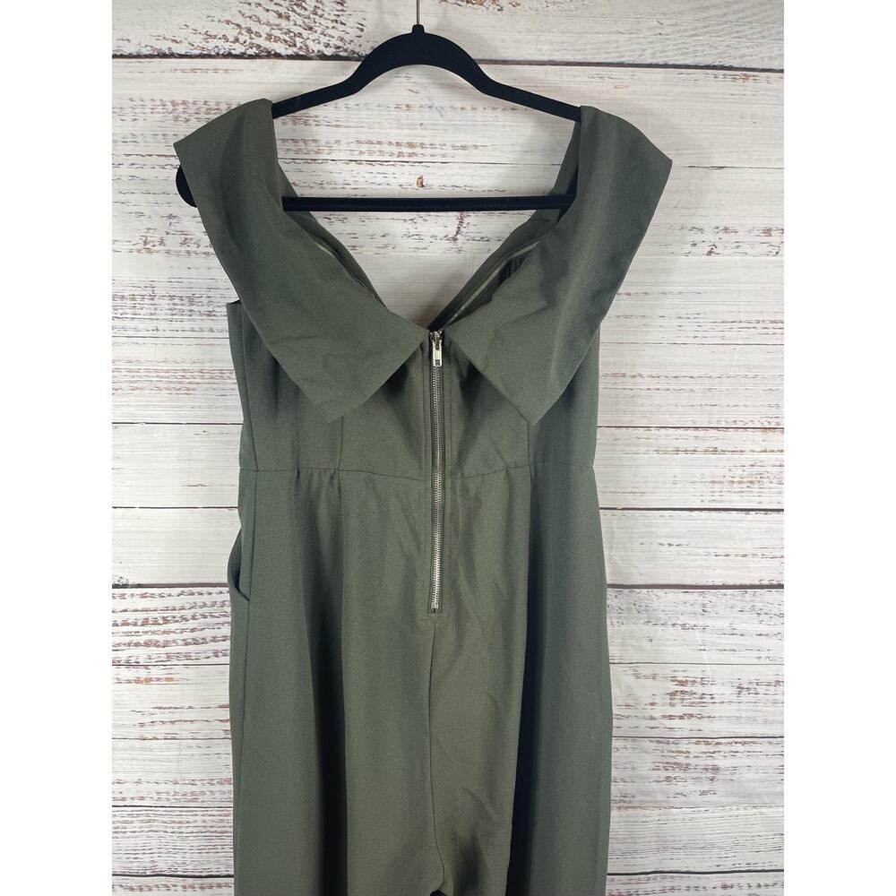 Luxxel Jumpsuit Women's SZ L Green Off Shoulder Wide Leg Elegant Pockets LJP4234 - Picture 9 of 10